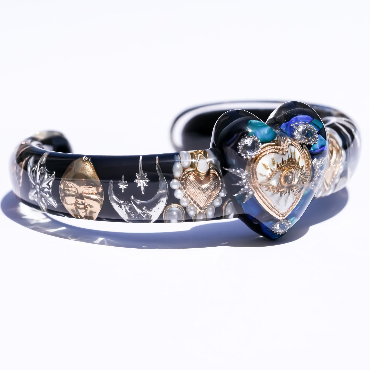 Mystic heart eye Bracelet -Black × Blue green × white