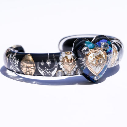 Mystic heart eye Bracelet -Black × Blue green × white
