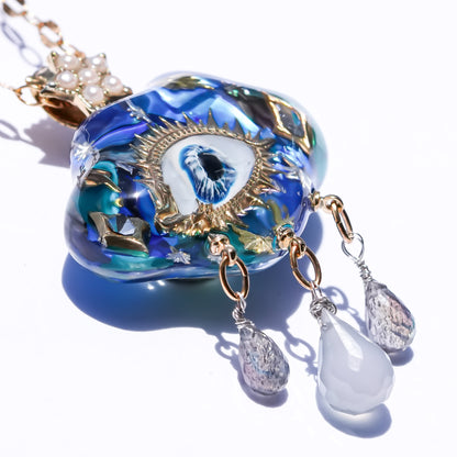 Mystic rain cloud necklace -Blue green