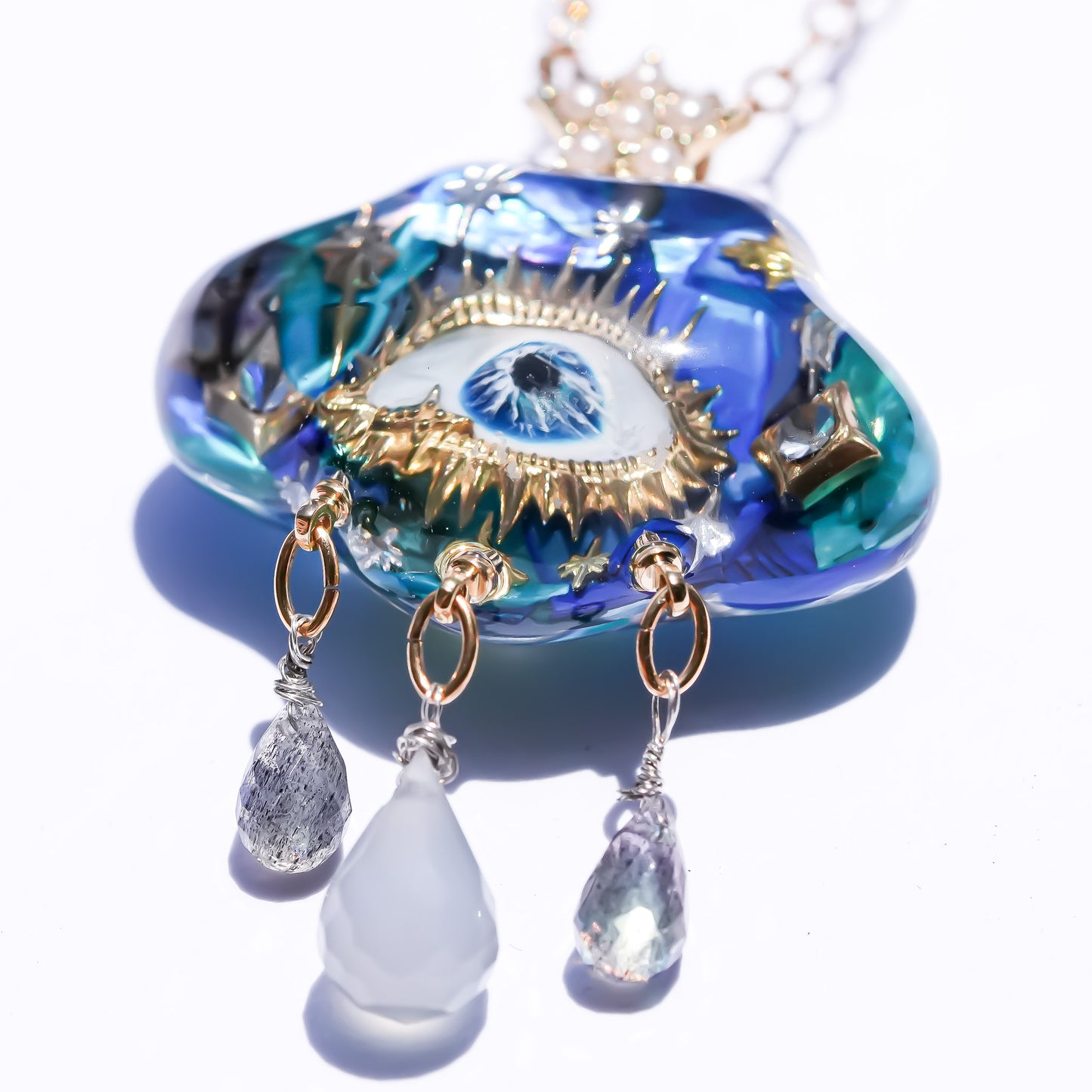 Mystic rain cloud necklace -Blue green