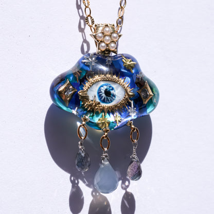 Mystic rain cloud necklace -Blue green