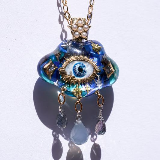 Mystic rain cloud necklace -Blue green