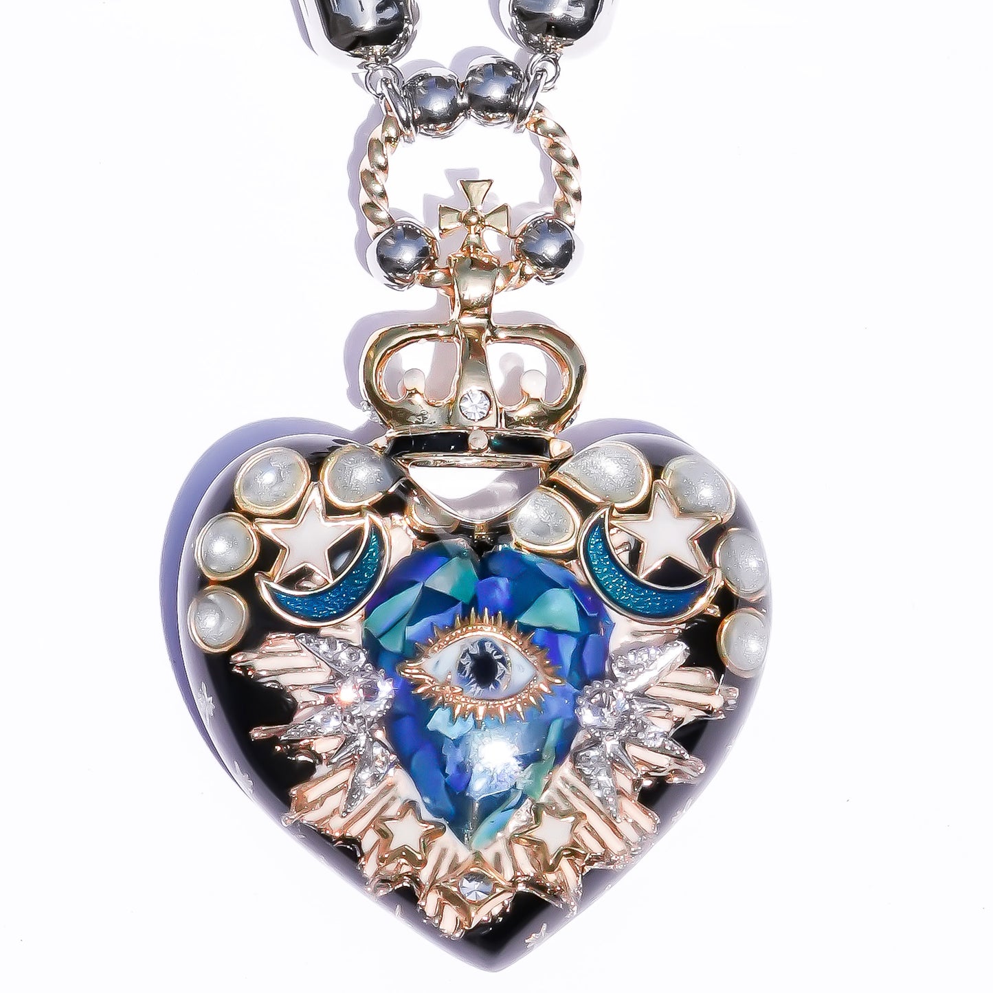 Blue omen heart eye necklace - blue green