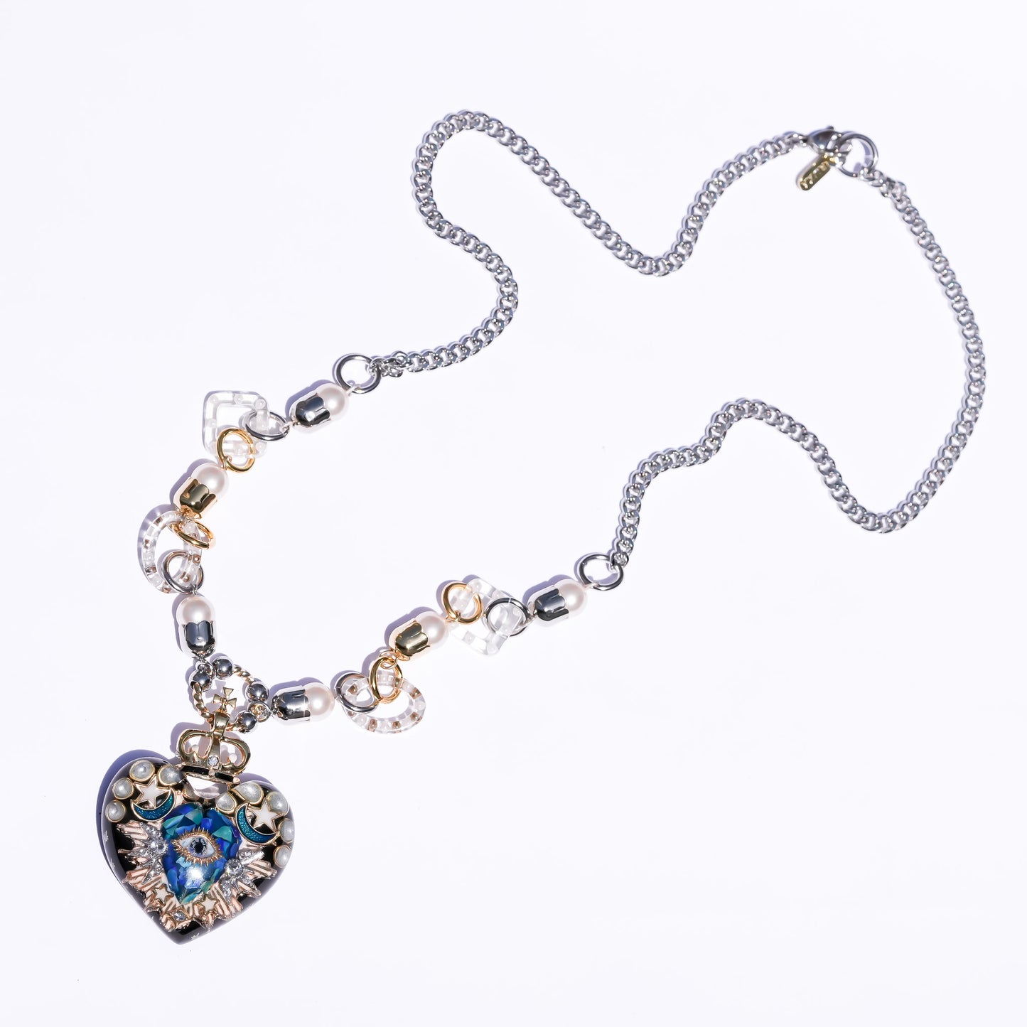 Blue omen heart eye necklace - blue green