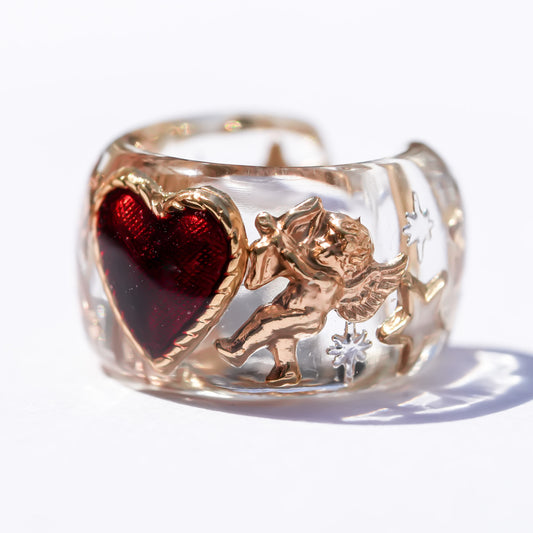 Angel heart ear cuff - purple × red