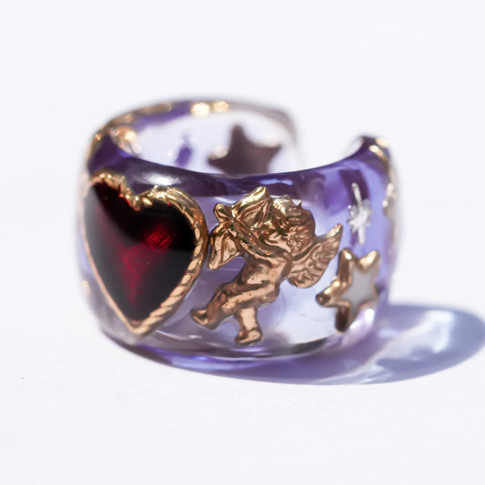 Angel heart ear cuff - purple × red