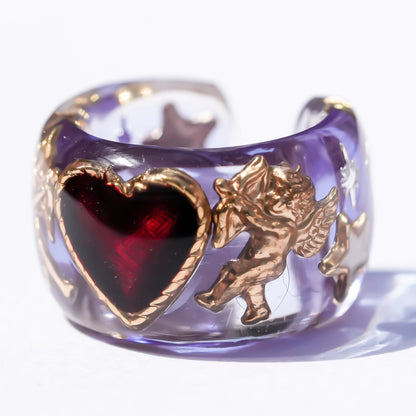 Angel heart ear cuff - purple × red