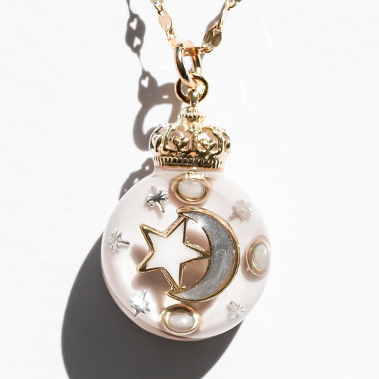 Miniature Ornament Necklace / Moon / Smoky White