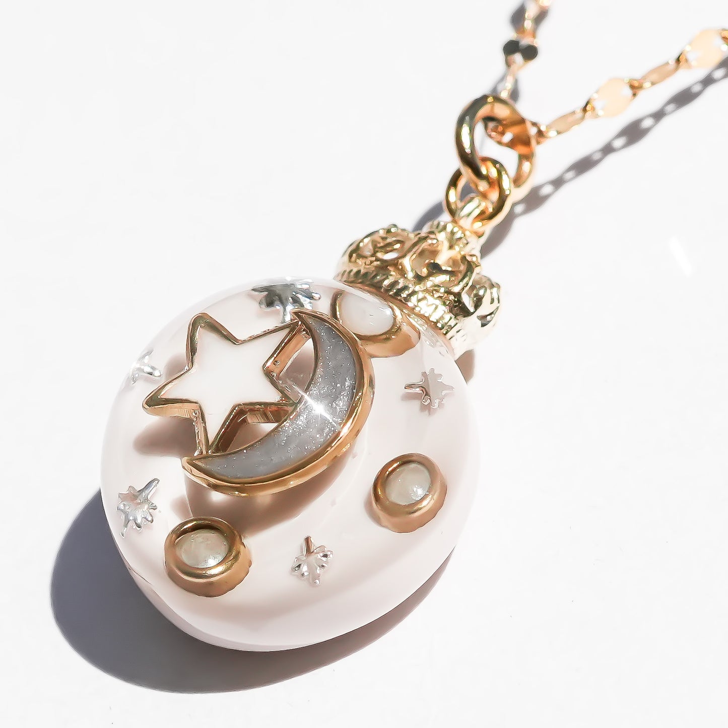 Miniature Ornament Necklace / Moon / Smoky White