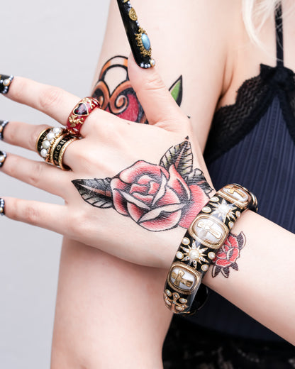 Sacred Cross Bracelet - Black × Pearl × Gold