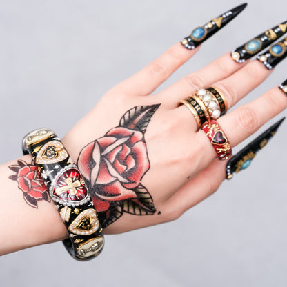 Sacred Heart Cross Bracelet - Black × Red