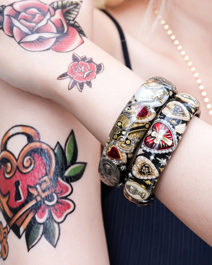 Sacred Heart Cross Bracelet - Black × Red
