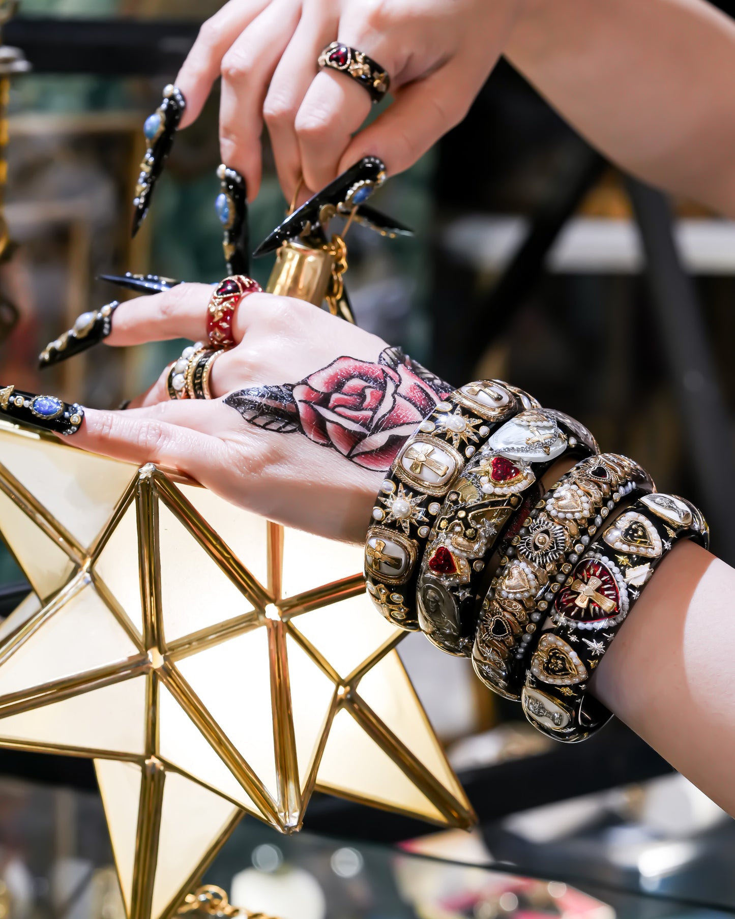 Sacred Cross Bracelet - Black × Pearl × Gold