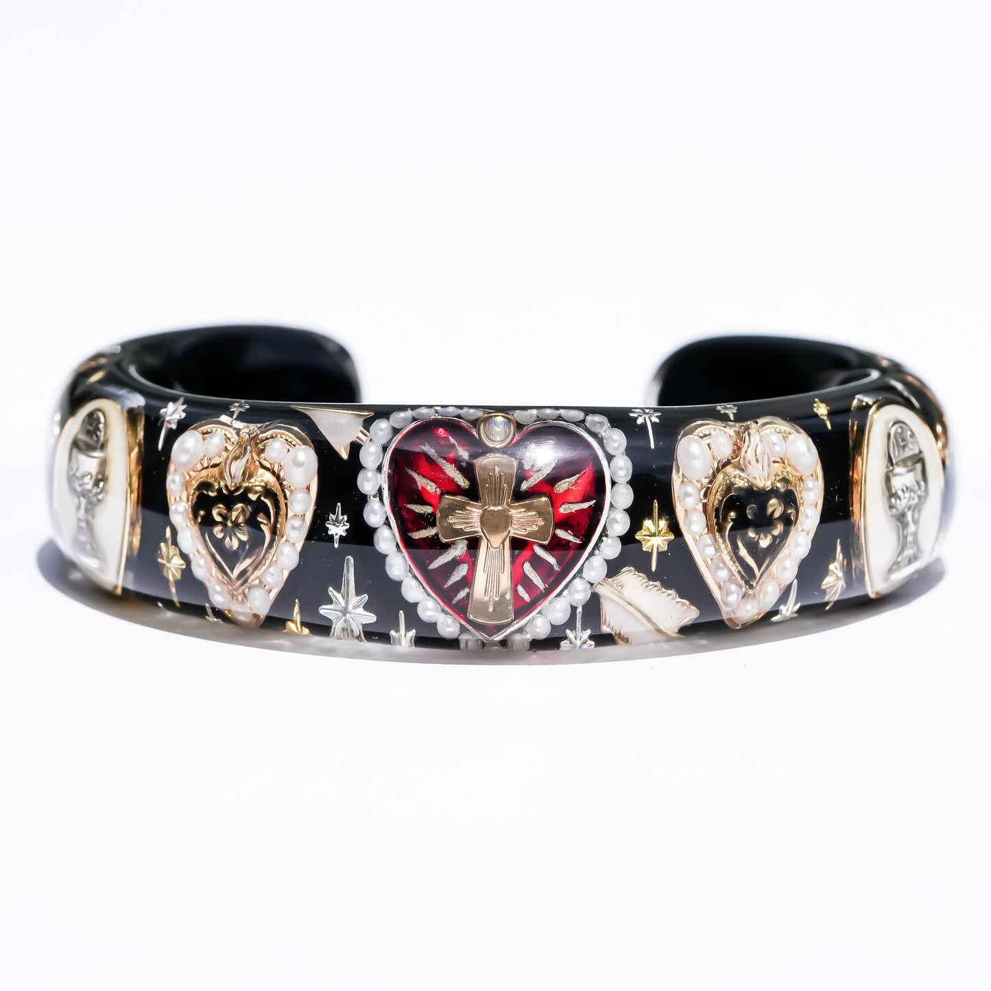 Sacred Heart Cross Bracelet - Black × Red