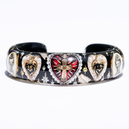 Sacred Heart Cross Bracelet - Black × Red