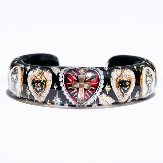 Sacred Heart Cross Bracelet - Black × Red