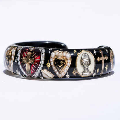 Sacred Heart Cross Bracelet - Black × Red