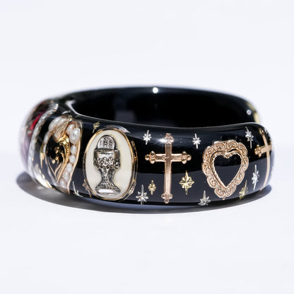 Sacred Heart Cross Bracelet - Black × Red
