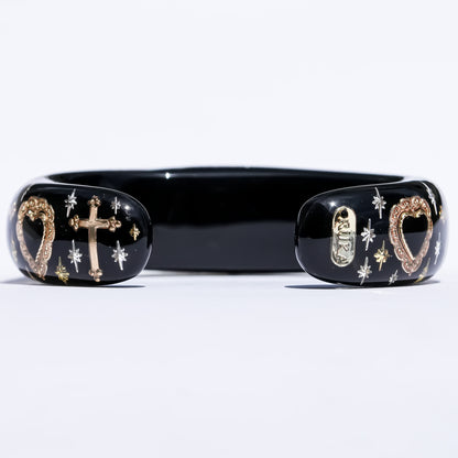 Sacred Heart Cross Bracelet - Black × Red