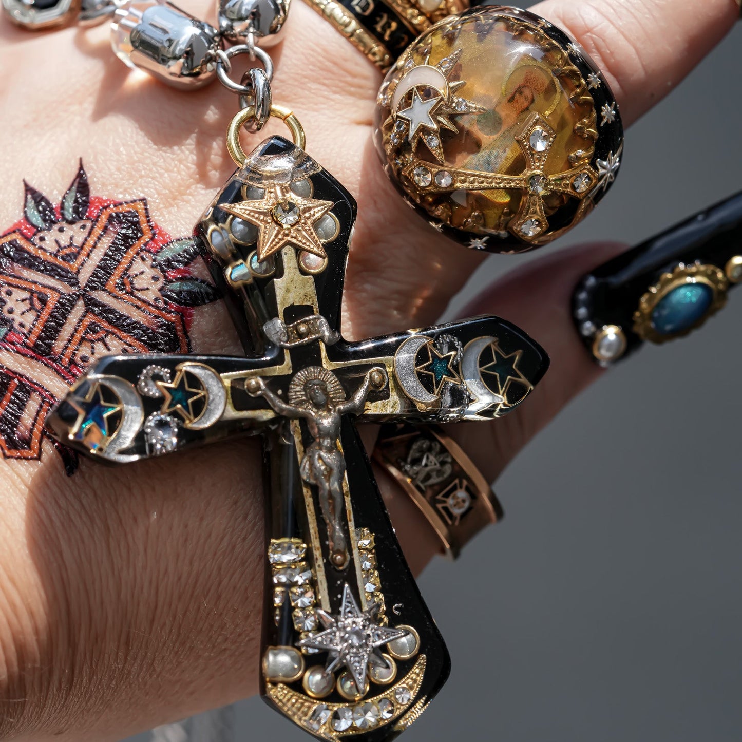 Starlit Cross Necklace - Black