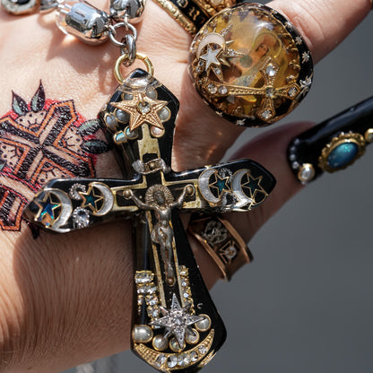 Starlit Cross Necklace - Black