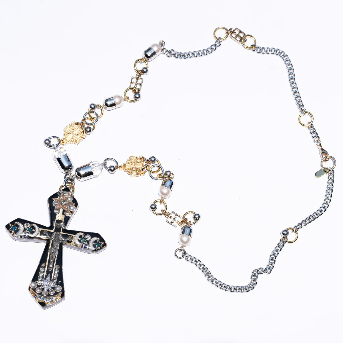 Starlit Cross Necklace - Black