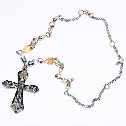 Starlit Cross Necklace - Black