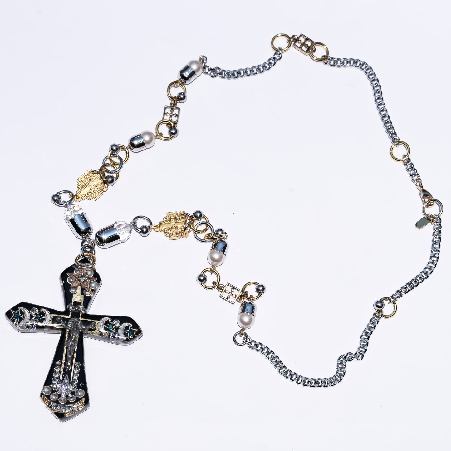 Starlit Cross Necklace - Black