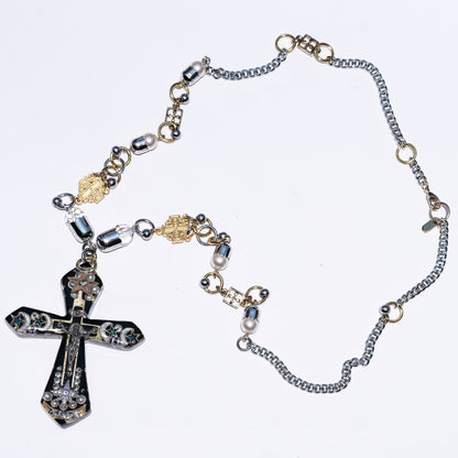 Starlit Cross Necklace - Black