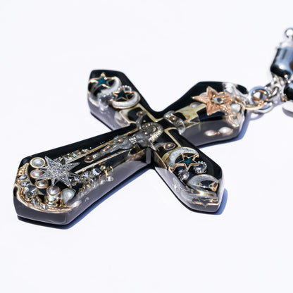 Starlit Cross Necklace - Black