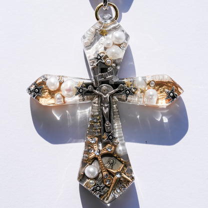 Starlit Cross Necklace - Clear