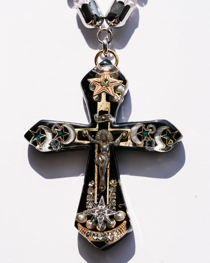 Starlit Cross Necklace - Black