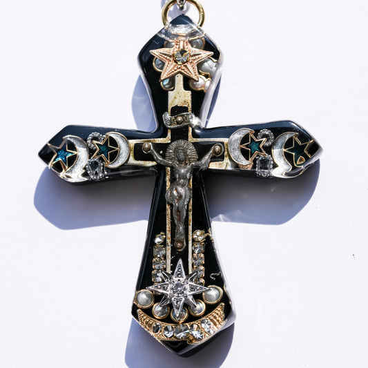 Starlit Cross Necklace - Black