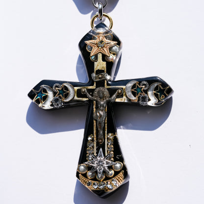 Starlit Cross Necklace - Black