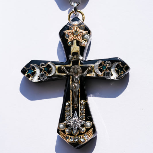 Starlit Cross Necklace - Black