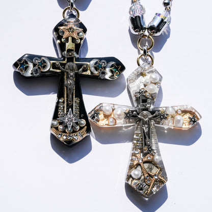 Starlit Cross Necklace - Black