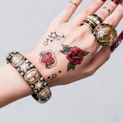 Sacred Cross Bracelet - Black × Pearl × Gold