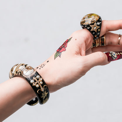 Sacred Cross Bracelet - Black × Pearl × Gold