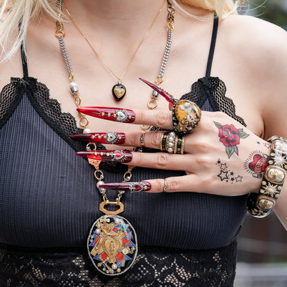 Antique Emblem Medallion Necklace - Black × Red