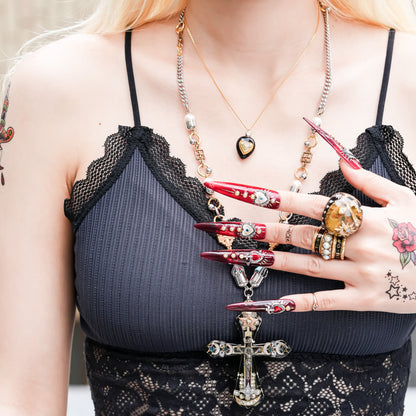 Starlit Cross Necklace - Black