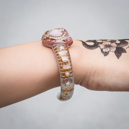 Opal Heart Crown Bangle – Smoky Pink & Gray