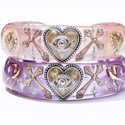 Sacred Heart Veil Bracelet – Smoky Pink × Gold × Silver