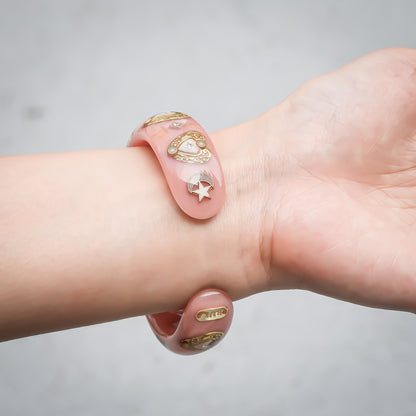 Celestial Heart Opal Bangle – Smoky Pink