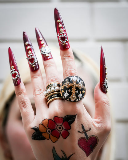 Starlit Vintage Cross Ring - Black / #12 #14