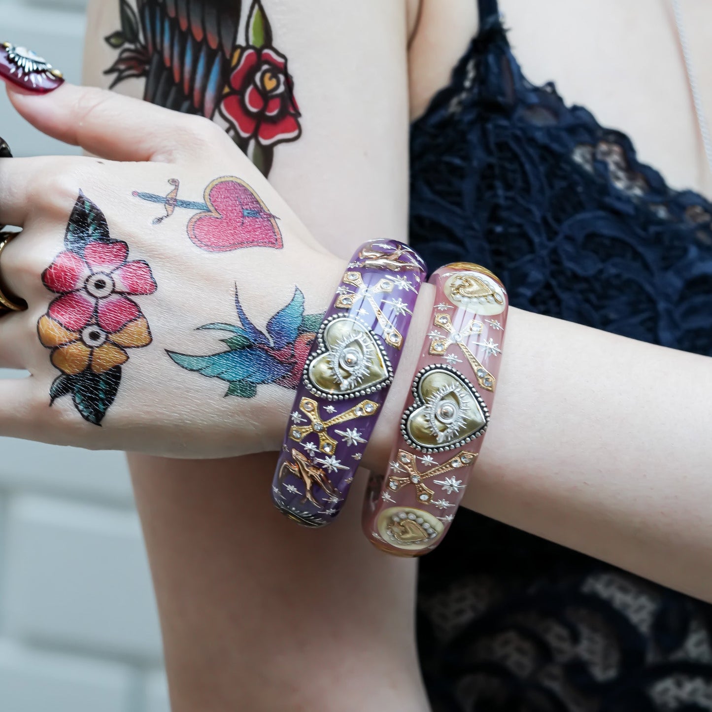 Sacred Heart Veil Bracelet – Smoky Pink × Gold × Silver