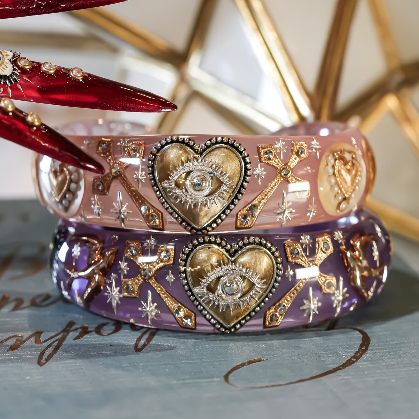 Sacred Heart Veil Bracelet – Smoky Pink × Gold × Silver