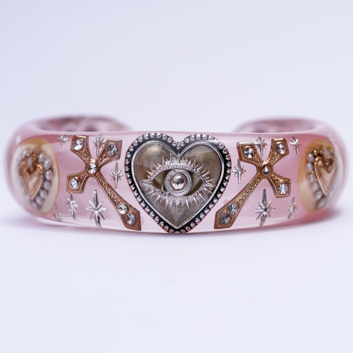 Sacred Heart Veil Bracelet – Smoky Pink × Gold × Silver