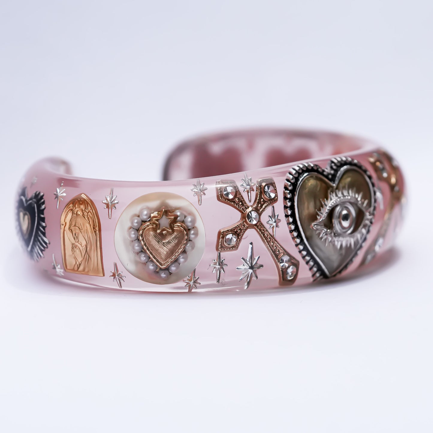 Sacred Heart Veil Bracelet – Smoky Pink × Gold × Silver