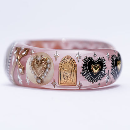 Sacred Heart Veil Bracelet – Smoky Pink × Gold × Silver