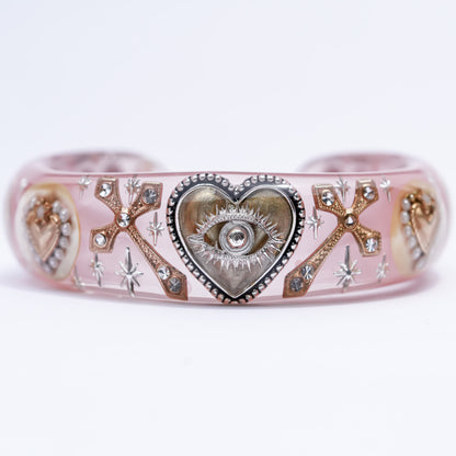 Sacred Heart Veil Bracelet – Smoky Pink × Gold × Silver